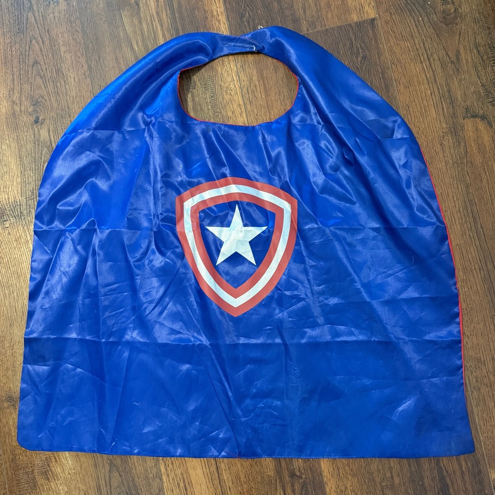Superhero Cape Captain America Costume Blue Red Shield Star Kids Pretend Play